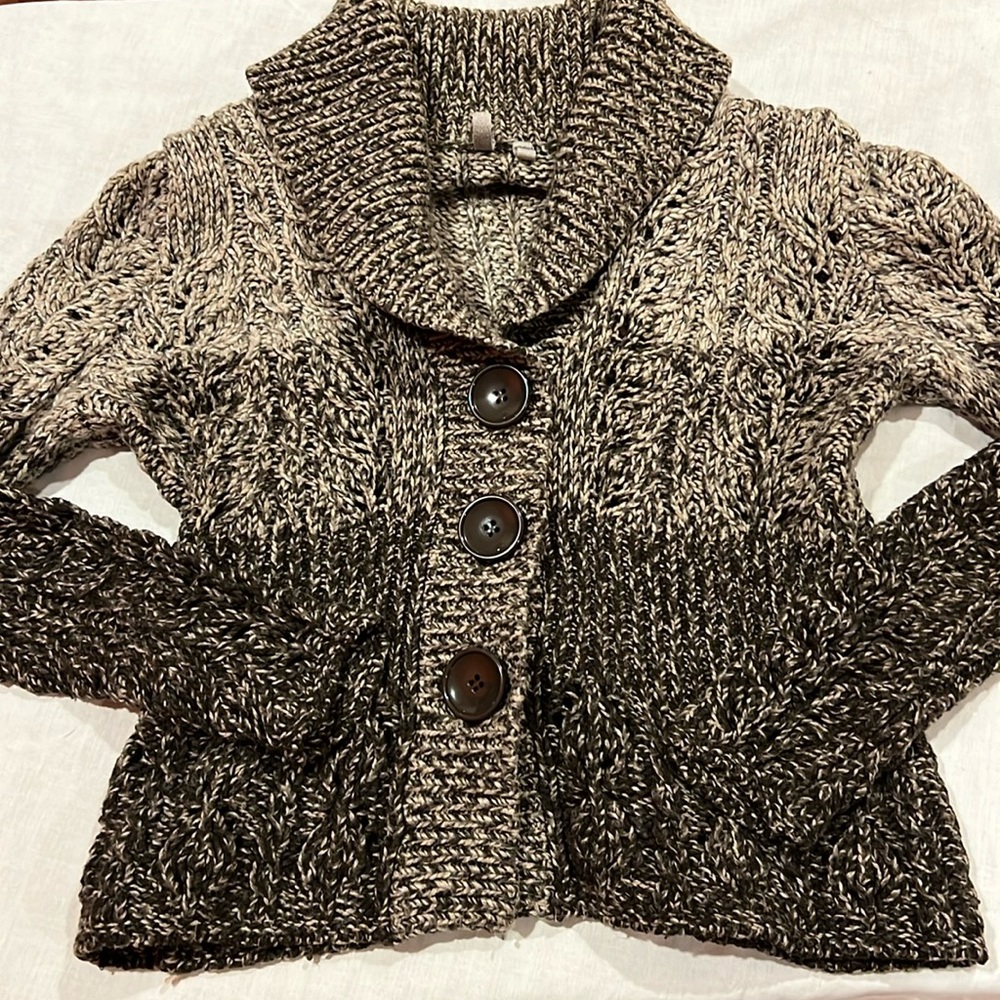 calson women’s knit cardigan collared grey multicolor sweater button down xs